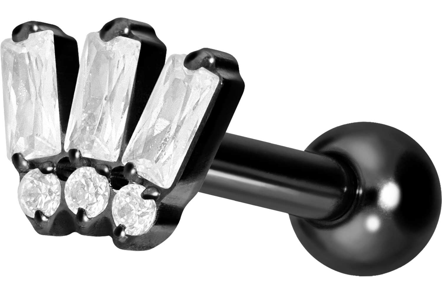 Titan Ohrpiercing mit Innengewinde 6 EINGEFASSTE KRISTALLE
